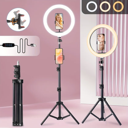 Desk Tripod Ring Light 10 12 Inch with Phone Stand, Adjustable Height 15 to 43 Inches, Dimmable LED Circular Light for Selfie Photography, Makeup, YouTube, TikTok & Live Streaming
