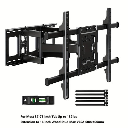 Full Motion TV Wall Mount 37-75 Inch – Heavy Duty Dual Arm Swivel Tilt, 132 lbs Capacity, VESA 600x400mm, Extends 15.4 Inch, Fits LED LCD OLED Flat Curved Screens, Cable Management Included