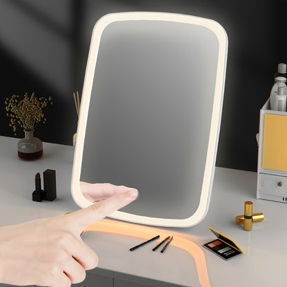 LED Makeup Mirror with 3 Color Modes & Touch Control – Adjustable Brightness Lighted Vanity Mirror | Portable Folding USB Rechargeable | White Daylight Warm Light | Travel Cosmetic Mirror | Beauty Gift