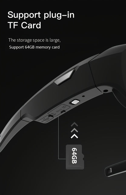 4K Camera Glasses UHD Sports Action Cam - 2-Hour Recording, Body Camera Wearable, Bike Running Cycling Recorder, Meeting Minutes, 3840x2160P 30fps, Optional 64GB, Models A31 A33 S36