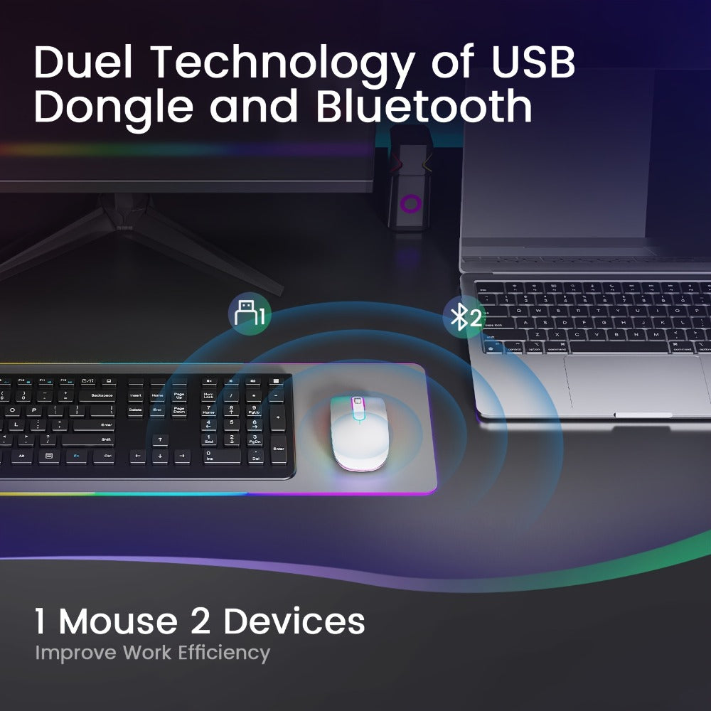 Slim Wireless Mouse Bluetooth 5.1 2.4G Dual Mode Silent Rechargeable LED Indicator Thin Quiet Computer Mouse iPad MacBook Mac Laptop PC Windows Chromebook Pink
