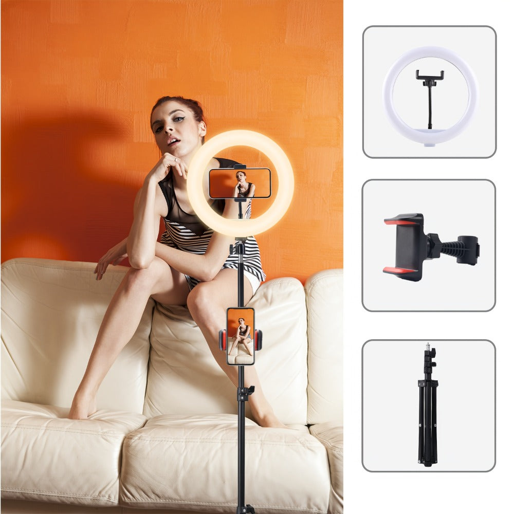 Desk Tripod Ring Light 10 12 Inch with Phone Stand, Adjustable Height 15 to 43 Inches, Dimmable LED Circular Light for Selfie Photography, Makeup, YouTube, TikTok & Live Streaming