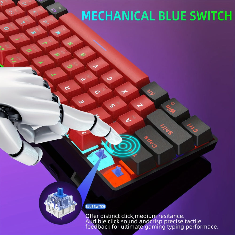 60% Mechanical Gaming Keyboard Wired 61 Keys Green Switch – Compact Tenkeyless Clicky Keyboard for PC Laptop Windows Gaming Typing | Black Red | Portable Desk Setup Keyboard