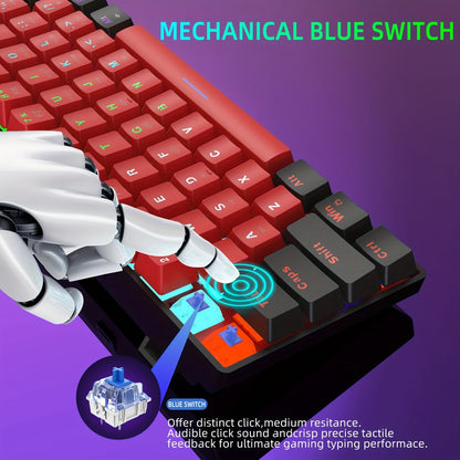 60% Mechanical Gaming Keyboard Wired 61 Keys Green Switch – Compact Tenkeyless Clicky Keyboard for PC Laptop Windows Gaming Typing | Black Red | Portable Desk Setup Keyboard