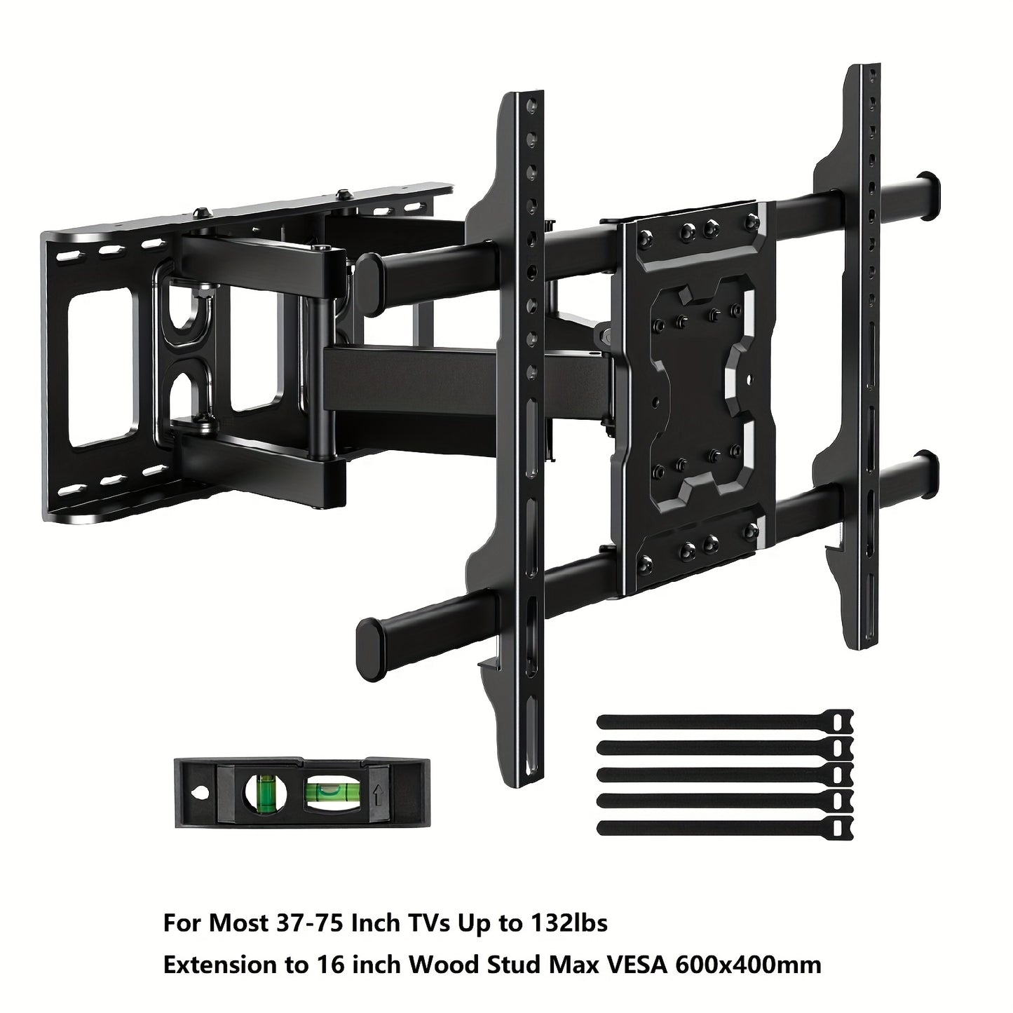 Full Motion TV Wall Mount 37-75 Inch – Heavy Duty Dual Arm Swivel Tilt, 132 lbs Capacity, VESA 600x400mm, Extends 15.4 Inch, Fits LED LCD OLED Flat Curved Screens, Cable Management Included