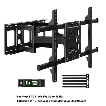 Full Motion TV Wall Mount 37-75 Inch – Heavy Duty Dual Arm Swivel Tilt, 132 lbs Capacity, VESA 600x400mm, Extends 15.4 Inch, Fits LED LCD OLED Flat Curved Screens, Cable Management Included