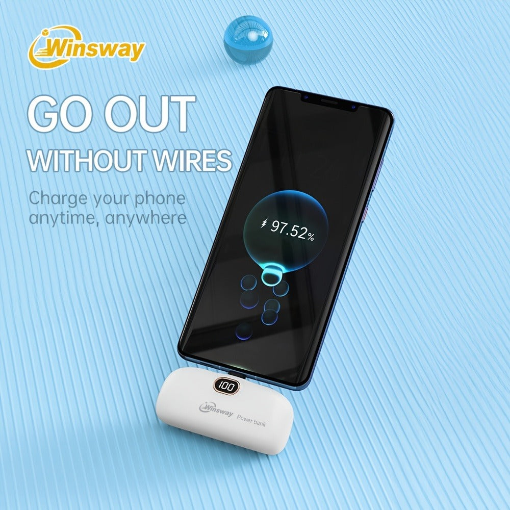 Winsway 5000mAh Mini Portable Charger Type-C Metal Plug with LED LCD Display – Fast Charging Pocket Battery Pack for iPhone 17 16 15 Pro Max iPad Pro Android Samsung, Compact Travel Gift