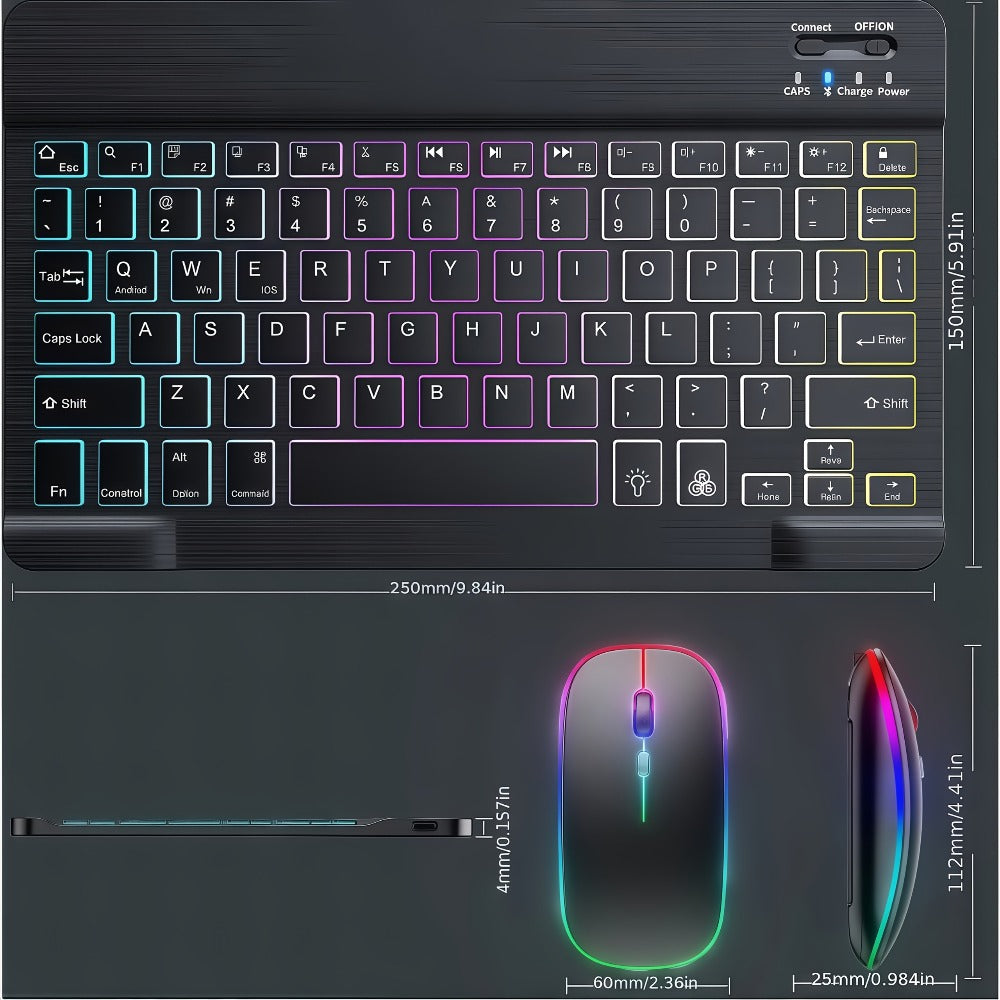 RGB Backlit Keyboard and Mouse Combo 7 Color LED – Ultra-Thin Scissor Keys Quiet Wired Set for PC Desktop Laptop | Black White | Home Office Gaming Desk Setup Keyboard Mouse