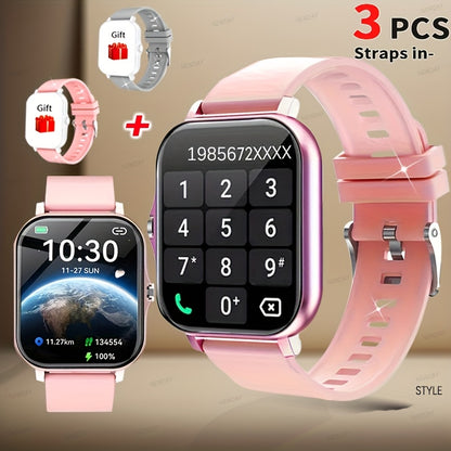 Smartwatch with 3 Straps Set 1.83" Full Touch Screen – Wireless Calling Multi Sport Mode Navigation Remote Camera Music USB Rechargeable for Men Women Black Pink Silver Gold
