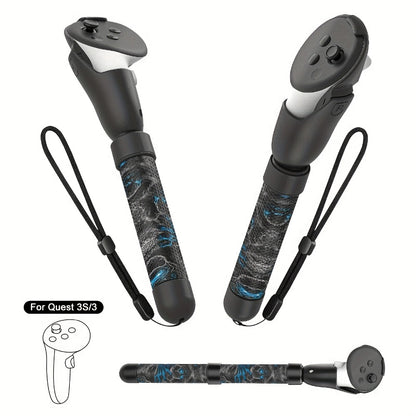 Meta Quest 3S Controller Handle Extension Grips – 3-in-1 VR Handle Attachments for Beat Saber, Golf+, Tennis & More, Anti-Slip ABS Grip with Safety Wire, Compatible with Meta Quest 3S & Quest 3