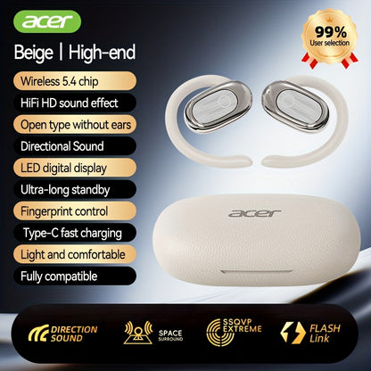 Acer Retro Earhook TWS Earbuds HiFi Deep Bass Low Latency Gaming Wireless Ultra-Long Battery Noise Reduction Touch Control Lightweight Sports Running