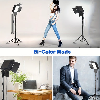 LED Fill Light Kit Studio Photography Lighting Set 10-Inch Square Dimmable 3 Color Modes with 51-Inch Adjustable Tripod 4pcs Baffles for Video Recording Live Streaming Selfie Conference Photo Studio