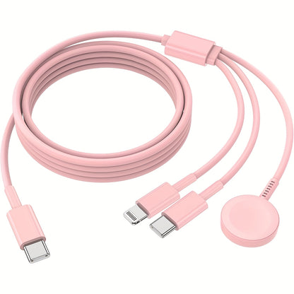 3-in-1 Charger Cable Apple Watch iPhone 6ft USB-C Multi Charging Compatible Series 10 9 8 7 6 5 4 3 Ultra 2 SE iPhone 15 14 13 – Travel Charger White Pink 2-Pack