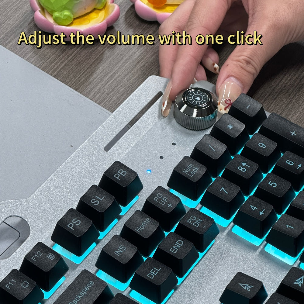 LED Backlit Wired Gaming Keyboard 104 Keys Full Size – Quiet Ergonomic Design, Adjustable Volume Knob, USB Powered, Compatible with Desktop and Laptop Computers, Office and Home Use