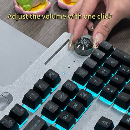 LED Backlit Wired Gaming Keyboard 104 Keys Full Size – Quiet Ergonomic Design, Adjustable Volume Knob, USB Powered, Compatible with Desktop and Laptop Computers, Office and Home Use