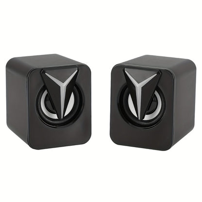 USB Powered Computer Speakers 2.0 Mini Stereo Desk Audio System with RGB Lights, Volume Control, 3.5mm AUX Input, HiFi Sound for PC, Laptop, Tablet & Phone — Plug and Play, No Driver Needed