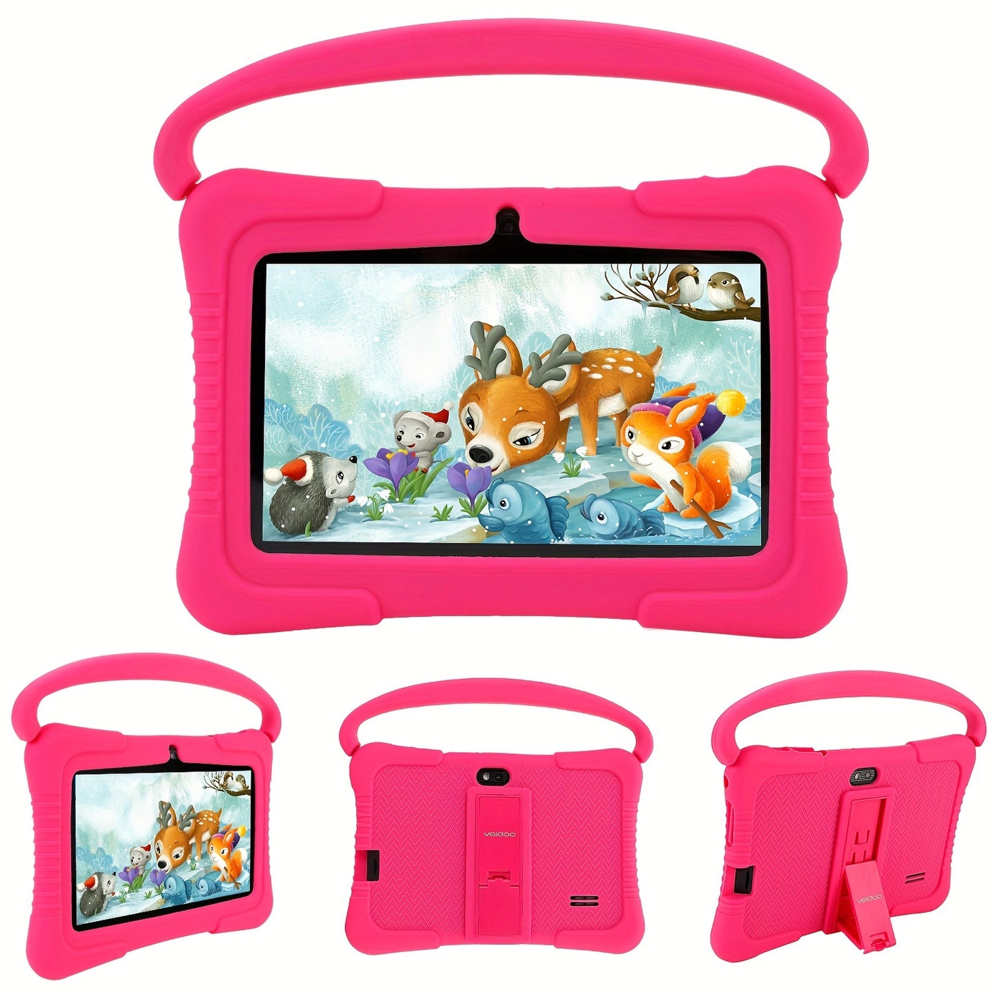 Veidoo Kids Tablet 7 Inch Android Eye Protection Screen Parental Controls Drop-Proof Silicone Case Dual Camera Educational Games WiFi 1GB 16GB 2GB 32GB Children Learning Tablet Pink Blue Purple