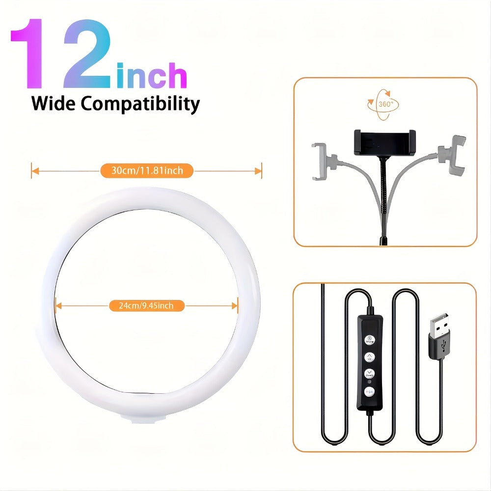 Selfie Ring Light Desk 12 Inch with Phone Holder 360 Rotating Pan Head Desk Tripod 17 RGB Lighting Modes for iPhone Android TikTok YouTube Makeup Video Calls