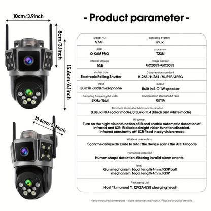 Dual Lens 3-Scene Security Camera WiFi Outdoor Indoor 355° Pan Tilt with Color Night Vision, AI Motion Sensor Alarm, Remote Monitoring, Cloud Storage & SD Card Up to 256GB – Wire-Free Home Surveillance