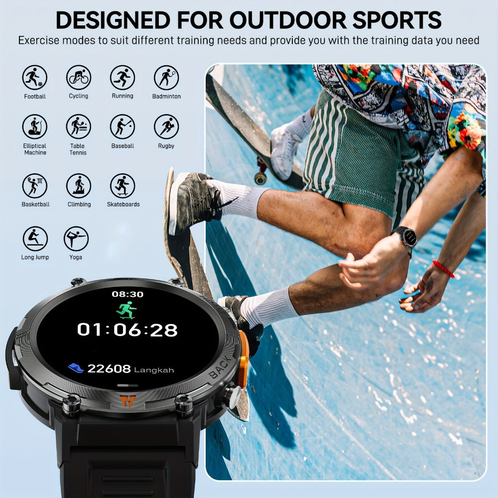 Men's Smartwatch with Bluetooth Calling & Message Notifications, 1.45" HD Touch Screen, IPX8 Waterproof, Step Counter, 300mAh 5-7 Day Battery, Steel & Silicone Strap – Smart Watch Compatible with iPhone & Android
