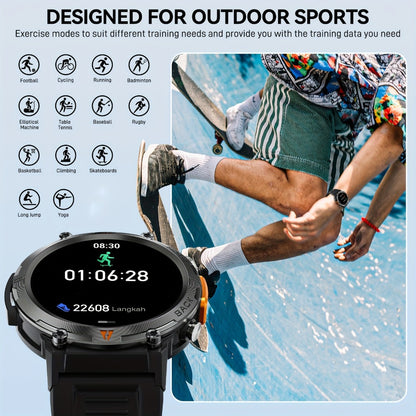 Men's Smartwatch with Bluetooth Calling & Message Notifications, 1.45" HD Touch Screen, IPX8 Waterproof, Step Counter, 300mAh 5-7 Day Battery, Steel & Silicone Strap – Smart Watch Compatible with iPhone & Android