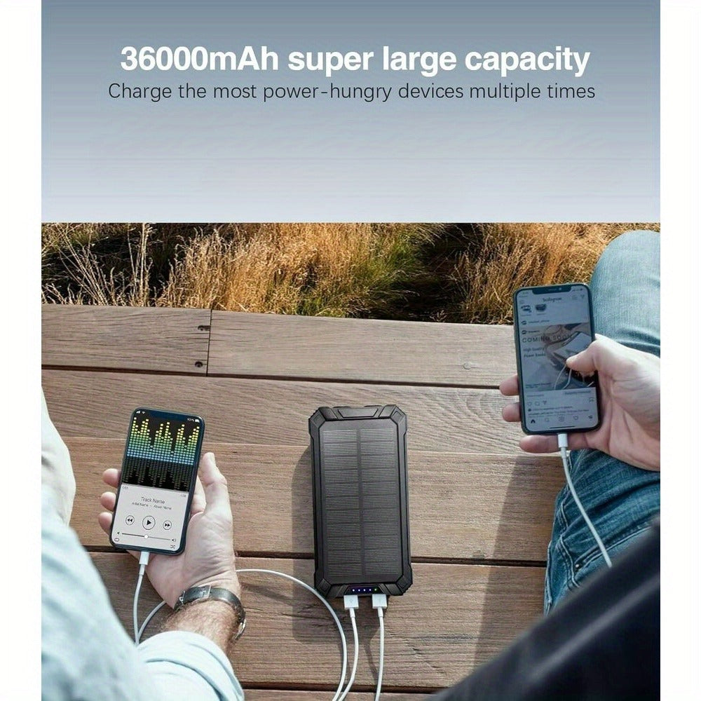 Solar Power Bank 40000mAh with Built-in 4 Cables & 15W Wireless Charging – 6 Outputs 3 Inputs Dual LED Flashlight Portable Charger for iPhone Android Tablets Camping Travel Emergency
