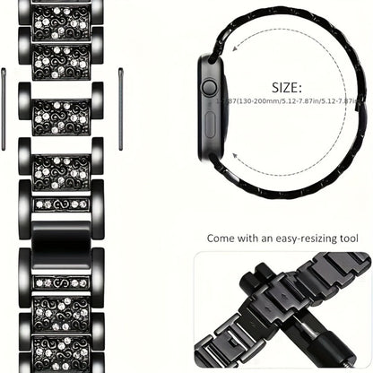 Diamond Apple Watch Case & Strap Set – Starry Sky Full Diamond Bezel + Double Row Diamond Band Compatible with Apple Watch Series 1–10 SE Ultra Ultra 2 38 40 41 42 44 45 49mm – Pink Rose Gold Black Blue Silver