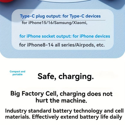 5000mAh iPhone Power Bank 2-in-1 Connector LCD Display Slim Portable Charger Compatible with iPhone 17 16 15 14 13 12 11 – Small Compact External Battery Pack 5V 2A Fast Charge