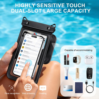 Waterproof Phone Pouch 2 Pack Floating Dual Compartment Dry Bag – 7.5 Inch Shockproof Sandproof Clear Case for iPhone 16 15 14 13 12 Pro Max & Android, Swimming Kayaking Beach Water Sports