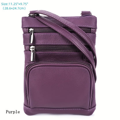 Genuine Leather Shoulder Bag for Women Men Soft First-Layer Cowhide Crossbody Bag Multi-Pocket Messenger Bag 3 Sizes Fits Smartphone Tablet Daily Work Travel – Black Red Brown Navy