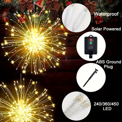 Solar Starburst Lantern Fairy Lights Outdoor 5 Pack 450 LED - Remote & Timer, 8 Modes, Adjustable Brightness, Pure Copper Wire, Waterproof for Yard, Garden, Patio, Wedding & Christmas Decor
