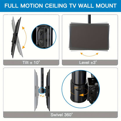 Ceiling TV Mount 37-75 Inch - 360° Swivel & Tilt Adjustable Bracket for Flat & Curved TVs up to 110 lbs, VESA 600x400mm, Stainless Steel, for Home Restaurant Gym