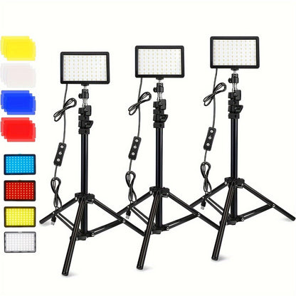 LED Video Fill Light Panel Kit with Tripod Stand & RGB Filters | Dimmable 5600K Studio Light for Vlogging, Photography, Video Streaming & Tabletop Shooting | 2 or 3 Pack
