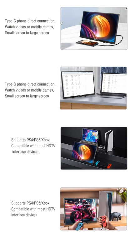 Anmite 10.5" IPS Portable Monitor 1280P 100% sRGB USB-C, Laptop Second Screen Gaming Extension Display for Mac PS4 PS5 Raspberry Pi Switch Steam Deck, Ultra-Slim Travel Monitor