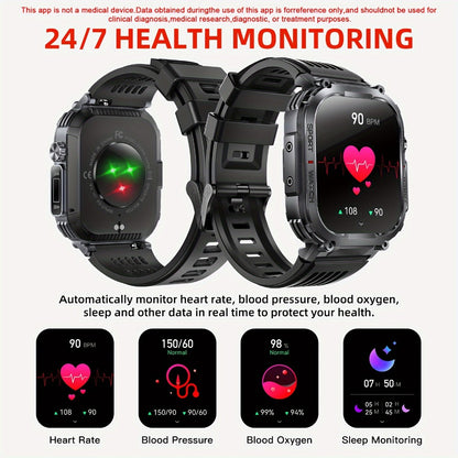 Flashlight Compass Outdoor Smartwatch for Men Waterproof 100+ Sport Modes Sleep Monitor Pedometer Calorie Tracker Rugged Hiking Camping Fitness Watch Compatible with iPhone – Black Pink Beige Orange
