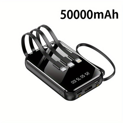 Built-in Cables Flashlight 50000mAh Power Bank Portable Charger, Fast Charging LED Display Emergency Battery Pack for iPhone Android Outdoor Travel Camping Hiking – Black Purple Available