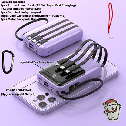 10000mAh Mini Power Bank 4 Built-In Cables Ultra-Bright LED Digital Display – 22.5W Super Fast Charging Multifunctional Portable Charger for Outdoor Travel, Compatible with iPhone Android Samsung