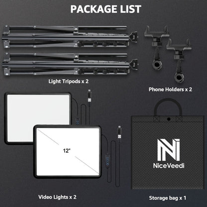 2-Pack LED Video Light Kit with Tripod Stand & Phone Holder | 2800-6500K Dimmable, CRI 97+, USB Powered Studio Lighting for YouTube, Vlogging, Gaming, Streaming & DSLR Photography