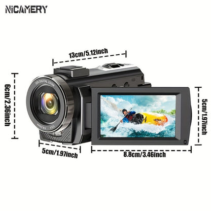 5K 30FPS Vlog Camera 48MP UHD WiFi with 16x Digital Zoom, IR Night Vision, 270° Rotatable Touch Screen & 6-Axis Stabilization - Outdoor Video Camera with Mic, Stand & Carry Bag
