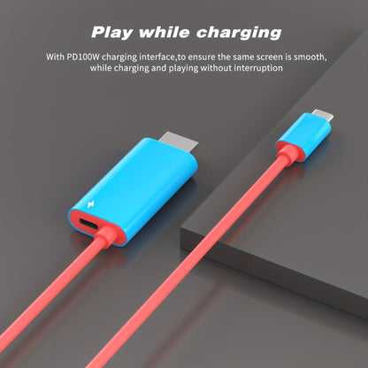 USB C to HDMI Cable 4K 30Hz for Nintendo Switch OLED - PD 100W Charging Portable USB-C HDTV Adapter for Laptop Tablet Phone MacBook