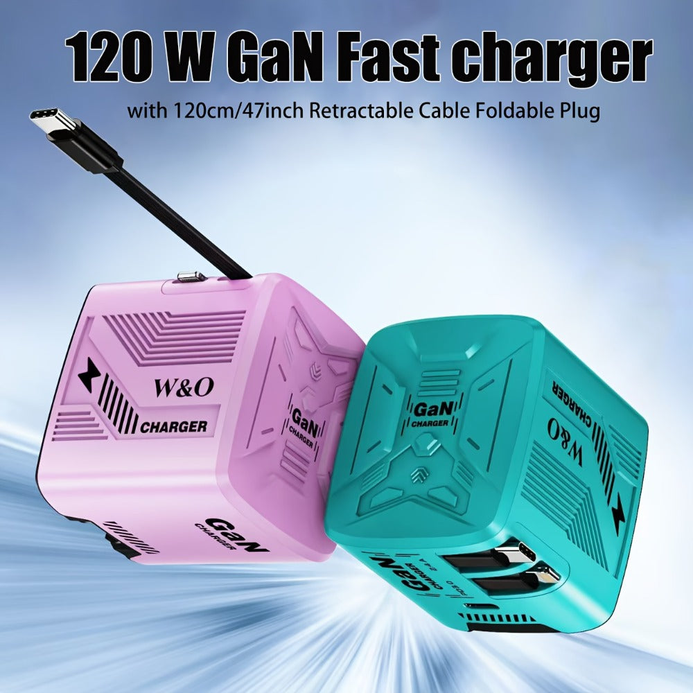 Built-In Cable USB-C Fast Charger 66W 120W – Integrated Type-C Cord 80cm 120cm PD 27W Charging Head for iPhone 17 16 15 14 13 12 Pro Max, Samsung Galaxy, Xiaomi Android, 1pc or 2pcs Set 6 Colors