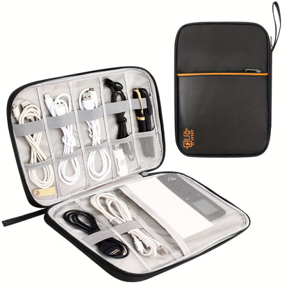 Cable Organizer Bag for Travel Double Layer – Water-Resistant Electronics Case with Removable Dividers | Cables, Chargers, Power Bank & Tablet, Grey & Black