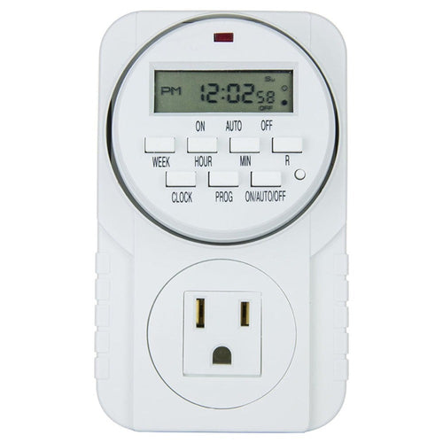 7-Day Heavy Duty Digital Programmable Timer with Dual Outlet - 24 Hour Indoor Electric Timer for Hydroponics, Lamp, Light, Fan, 120V 60Hz, Two Outlet Weekly Scheduling Timer Switch