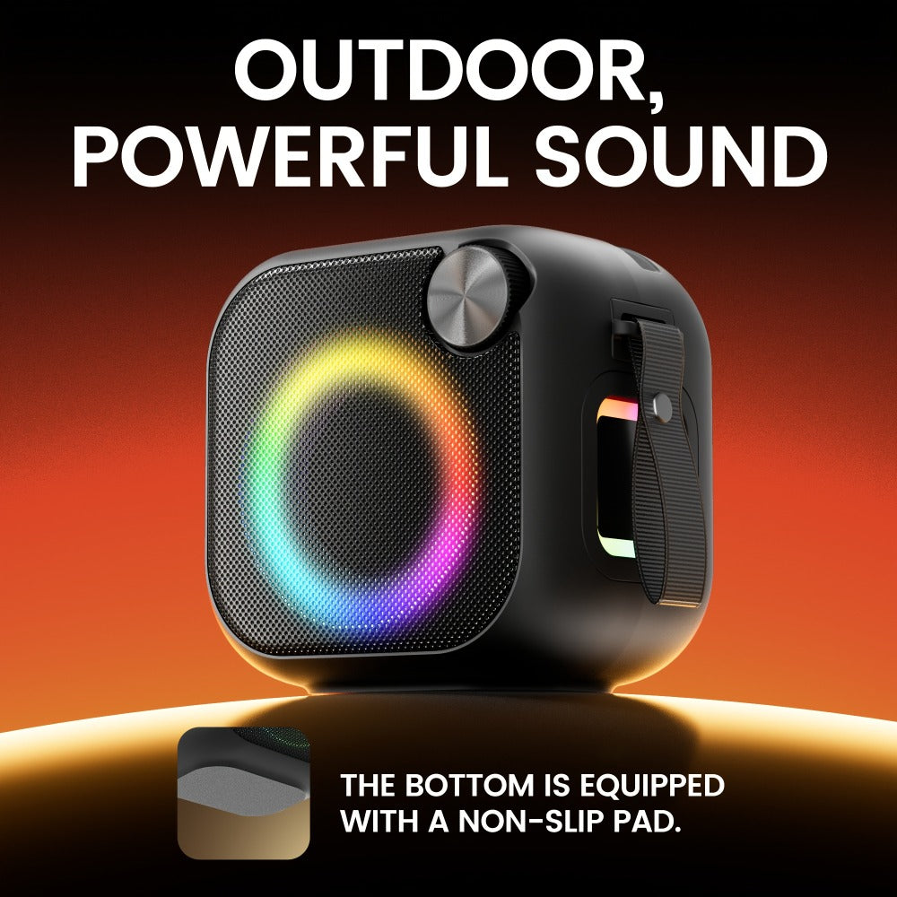 4-in-1 Wireless Portable Bluetooth Speaker with RGB Lighting, HD Sound, Built-in Sling, USB TF Card AUX FM, Type-C Rechargeable, Outdoor Speaker for Cycling Camping Sports Hiking