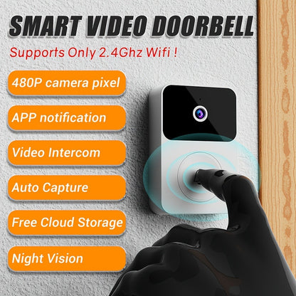 PIR Motion Video Doorbell Camera WiFi HD Night Vision with Two-Way Audio, Cloud & SD Card Storage, 2.4G App Control, Smart Wireless Doorbell for Home Security Intercom Apartment Front Door