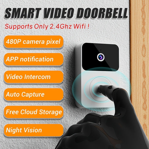 PIR Motion Video Doorbell Camera WiFi HD Night Vision with Two-Way Audio, Cloud & SD Card Storage, 2.4G App Control, Smart Wireless Doorbell for Home Security Intercom Apartment Front Door