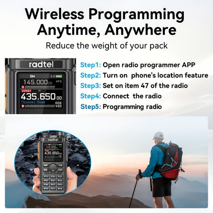 Tri-Band Ham Radio Handheld Walkie Talkie Radtel RT-910B, 6M VHF UHF Air Band Two-Way Radio, APP Programming, NOAA Weather Alert, 960 Memory Channels, USB-C Charging, Long Range Transceiver for Outdoor Camping Hiking Survival Aviation Enthusiasts