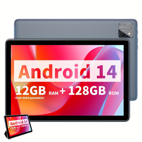 VASOUN 10.1 Inch Android 14 Tablet with Case | 12GB RAM 128GB ROM, 8000mAh Battery, Octa-Core T606, SIM Card Slots, Dual Camera, IPS HD Display, Wi-Fi, Phone Tablet PC for Home Travel Work