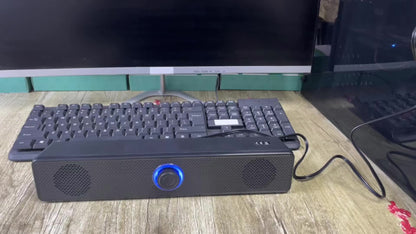 USB Wired Desktop Speaker Bar with 4D Audio Effect & Blue LED - Anti-Magnetic Stereo Sound, 3.5mm AUX Input, Independent Volume Control, for PC Laptop Computer Home Office