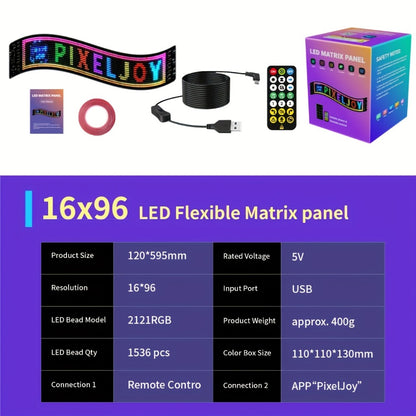 Flexible LED Matrix Screen Display DIY Text Picture & GIF – App & Remote Control, 5V USB Powered | 16x32 to 16x144 | Car, Store, Bike, Event & Holiday Signage
